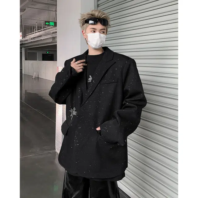 零氏 韩版时尚潮流满天星设计感闪闪亮垫肩高级感轻奢长袖西装 男女同款