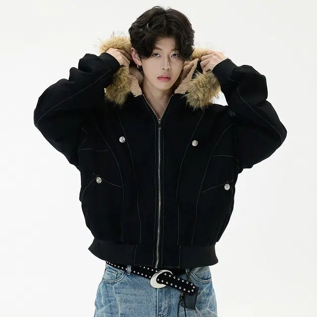 零氏 派克服短款座山雕大毛领连帽加厚保暖宽松棉衣冬季外套美式复古棉服 男女同款
