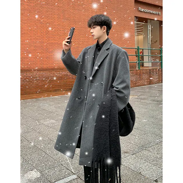 零氏 经典纯色过膝长款简约双排扣翻领加厚保暖大衣 男女同款