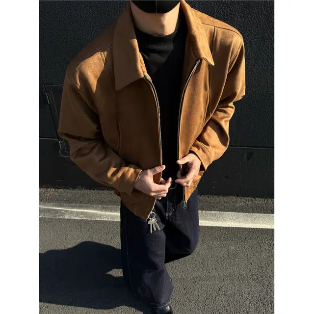 零氏 美式高街简约纯色基础款休闲运动麂皮绒飞行员高级感日常翻领长袖短款外套夹克 男女同款