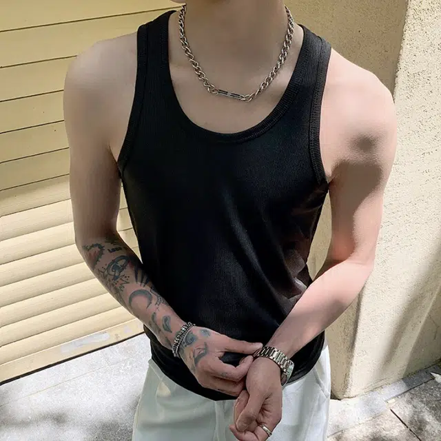 零氏 美式潮流纯色简约粗螺纹设计感打底基础薄款健身跑步运动显肌肉修身弹力坎肩无袖背心 男女同款
