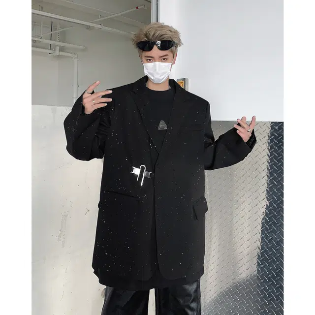 零氏 韩版时尚潮流满天星设计感闪闪亮垫肩高级感轻奢长袖西装 男女同款