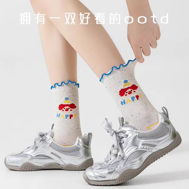 棉基因 透气舒适可爱卡通防臭吸汗中筒袜 女款 组合装