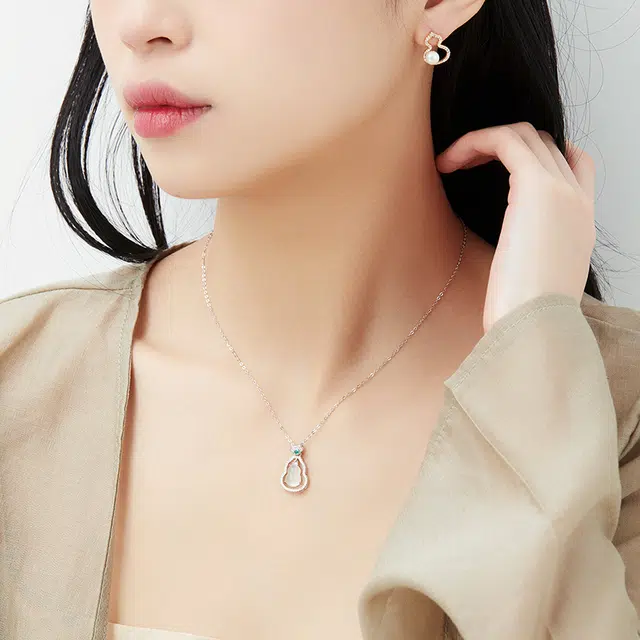 妈妈的礼物 如意福禄葫芦 双层葫芦闪耀锆石气质锁骨链 新中式美好祝福 玉髓 项链 女款