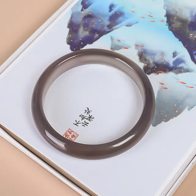 妈妈的礼物 烟雨江南烟灰色圆条美人镯 中式古风气质日常清冷风高级灰冰感 玉髓 玉石手镯 女款