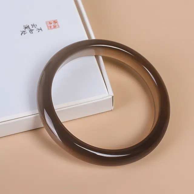 妈妈的礼物 烟雨江南烟灰色圆条美人镯 中式古风气质日常清冷风高级灰冰感 玉髓 玉石手镯 女款