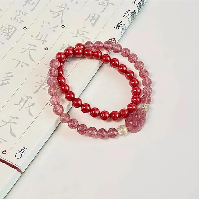 妈妈的礼物 福运绵绵 喜笑颜开双圈貔貅 串珠叠戴平安 水晶 手串 女款