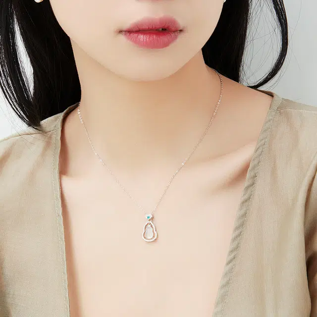 妈妈的礼物 如意福禄葫芦 双层葫芦闪耀锆石气质锁骨链 新中式美好祝福 玉髓 项链 女款