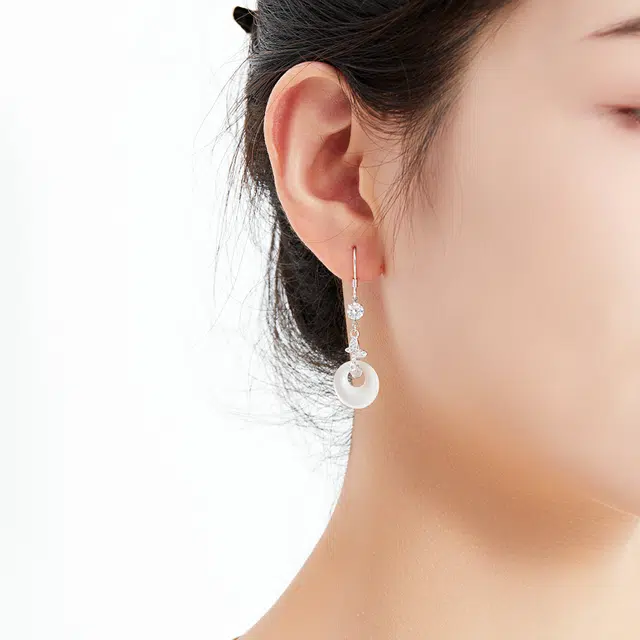妈妈的礼物 福运连连蝴蝶平安扣耳坠 复古典雅高级感 平安吉祥福蝶 玉髓 玉石耳环 女款
