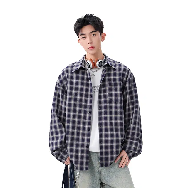 欧路得 欧路得 复古条纹休闲男女秋季潮牌痞帅宽松衬衣高街百搭外套衬衫 男款