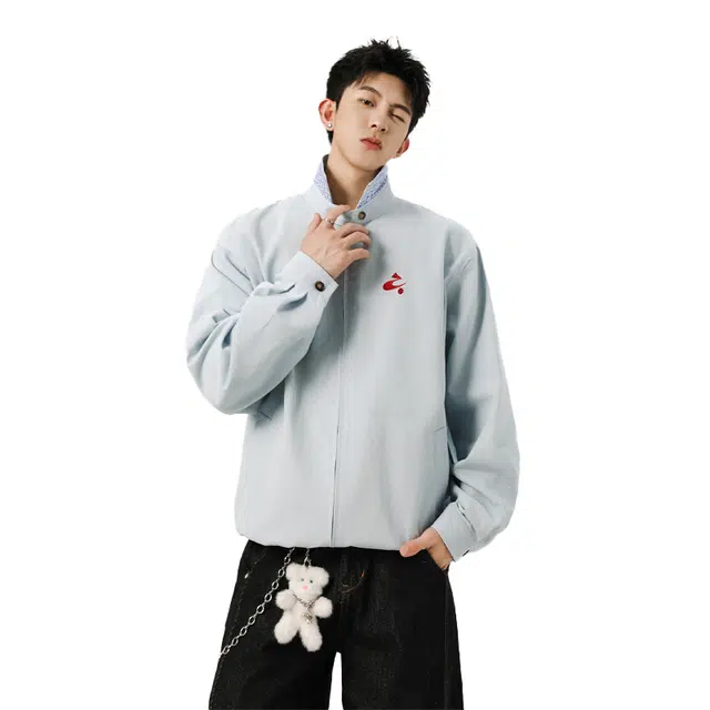 欧路得 美式哈灵顿立领男潮牌秋季宽松简约刺绣情侣百搭休闲外套夹克 男款