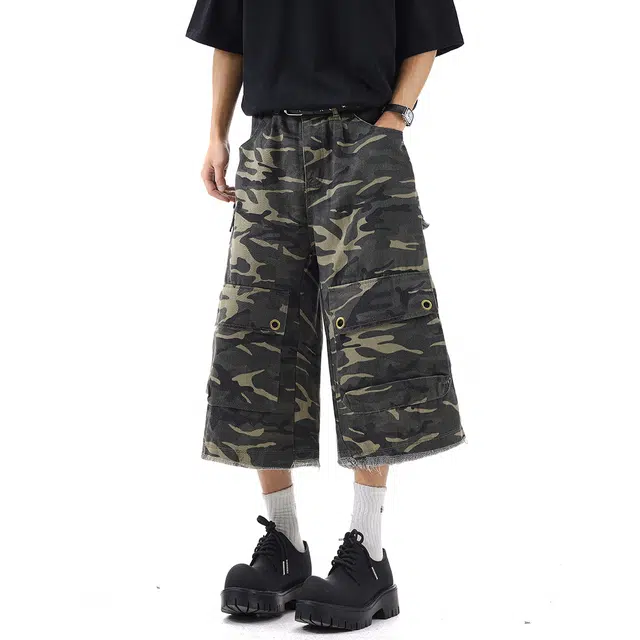 欧路得 高街七分宽松阔腿休闲工装短裤 男款