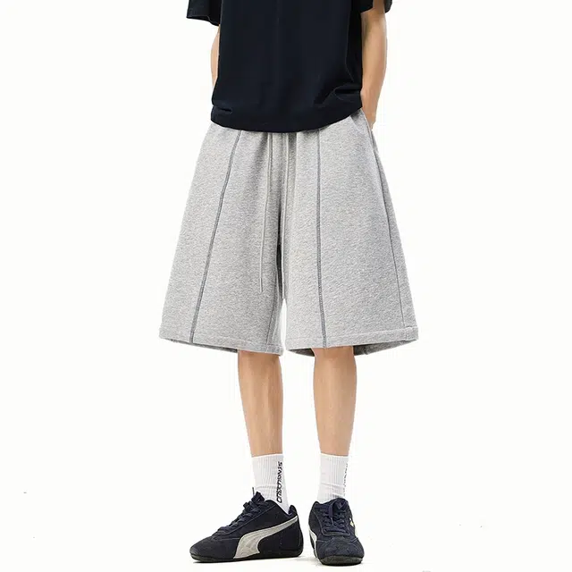 欧路得 美式条纹拼接设计感小众宽松中裤潮牌百搭运动五分裤休闲短裤 男款