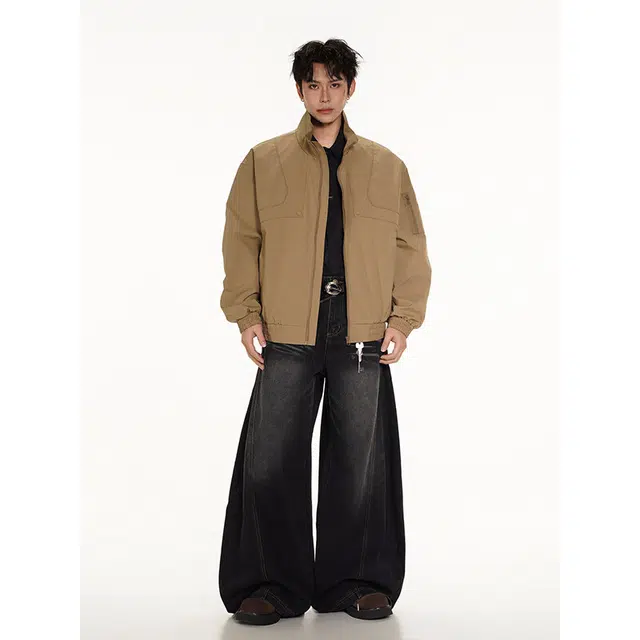 欧路得 美式解构飞行秋季潮牌设计感宽松痞帅立领机车夹克外套 男款