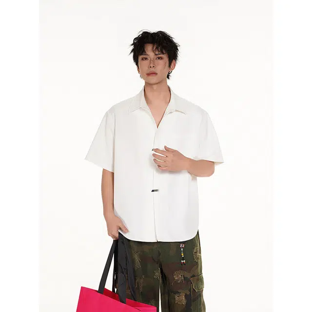 欧路得 纯色薄款高级短袖衬衫 男款