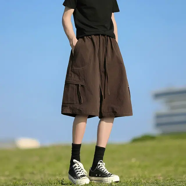 欧路得 复古工装五分裤美式大口袋百搭纯棉阔腿裤子休闲短裤 男款