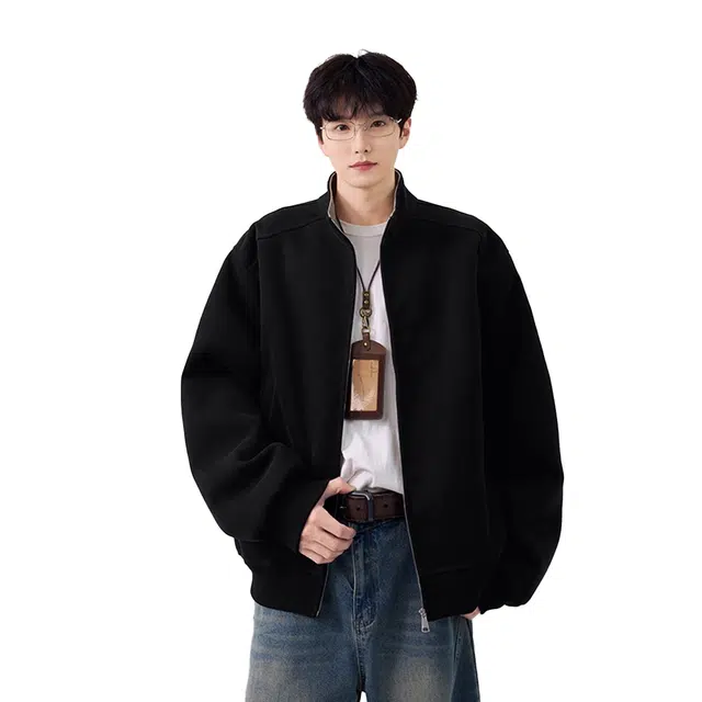 欧路得 千鸟格立领外套男潮牌秋季美式宽松痞帅休闲高街拉链开衫夹克 男款