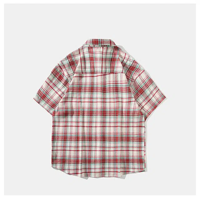 欧路得 格子百搭宽松潮流休闲短袖衬衫 男款