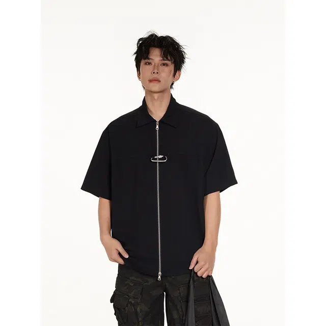 欧路得 复古肌理感小众潮牌美式宽松休闲半袖衬衣短袖衬衫 男女同款