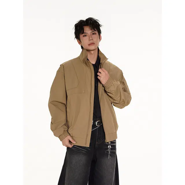欧路得 美式解构飞行秋季潮牌设计感宽松痞帅立领机车夹克外套 男款