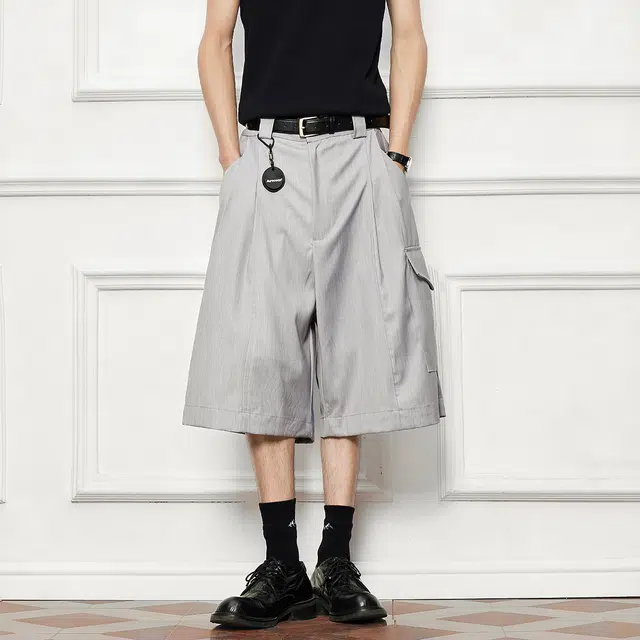 欧路得 老钱风口袋西装美式抗皱挺括立体收褶宽松休闲短裤 男款