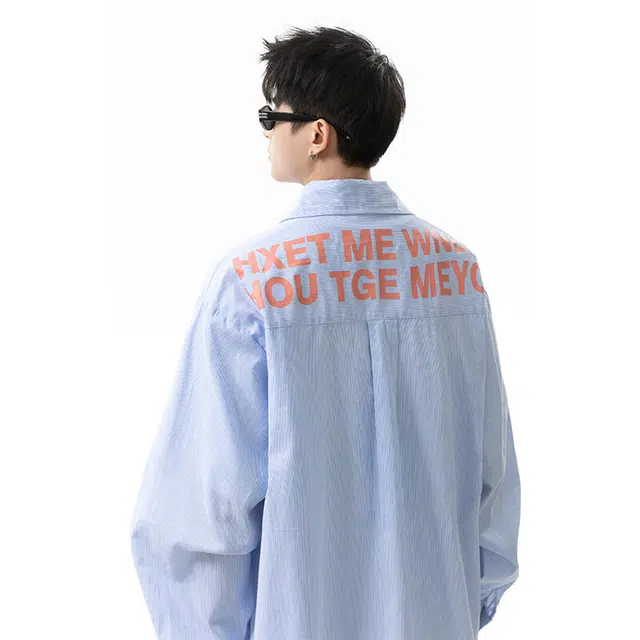 欧路得 小众条纹设计薄款美式潮牌宽松复古长袖衬衫 男款