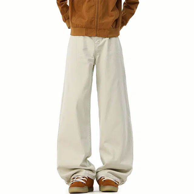 欧路得 高街水洗纹理运动工装裤男女夏季美式潮牌宽松阔腿休闲长裤子牛仔裤 男款