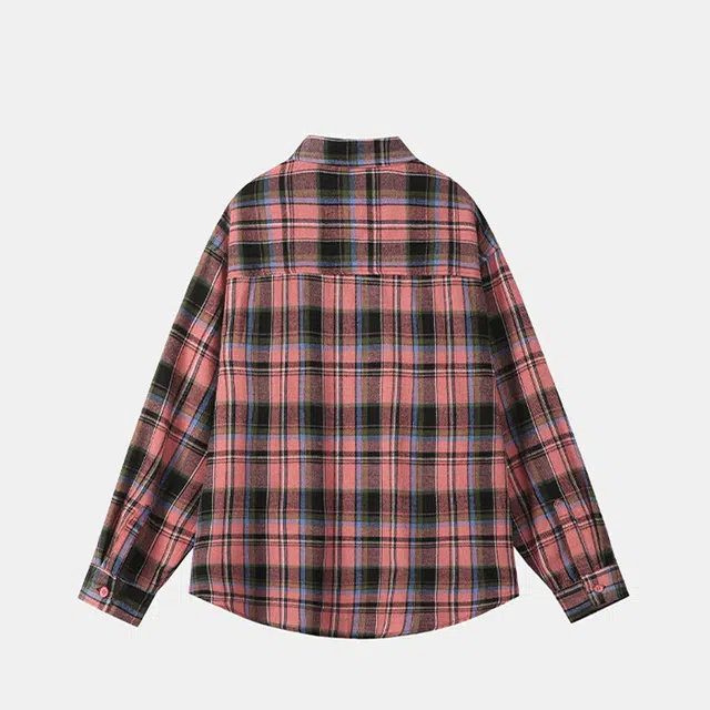 欧路得 格子条纹美式潮牌青少年长袖衬衫 男女同款