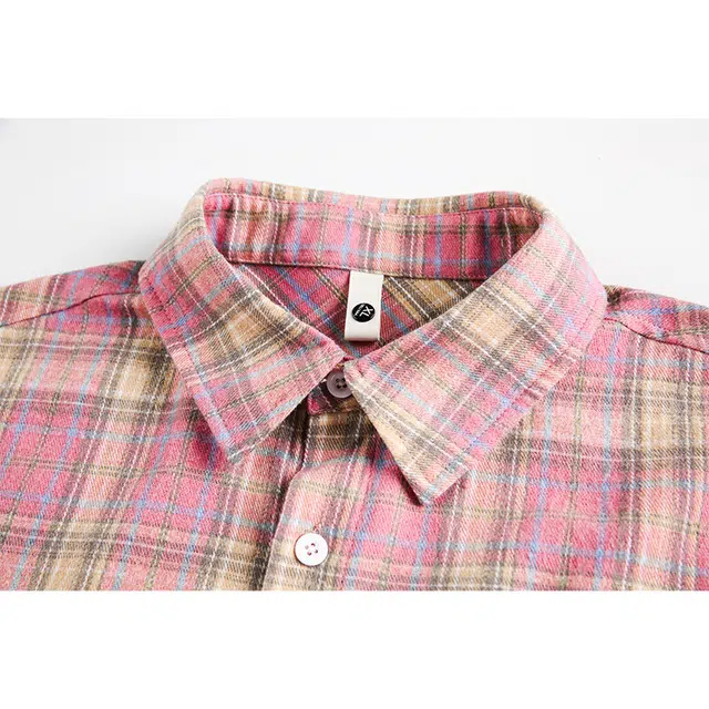 欧路得 美式格纹多巴胺撞色复古宽松休闲设计感短袖衬衫 男款