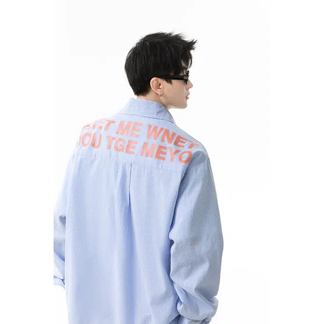 欧路得 小众条纹设计薄款美式潮牌宽松复古长袖衬衫 男款