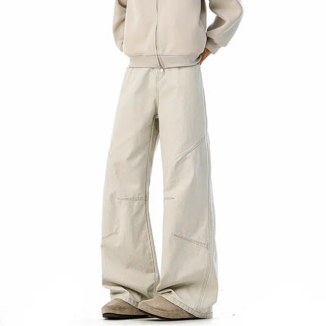 欧路得 重磅褶皱工装裤子男夏潮牌设计感直筒休闲裤美式高街阔腿拖地长裤牛仔裤 男款