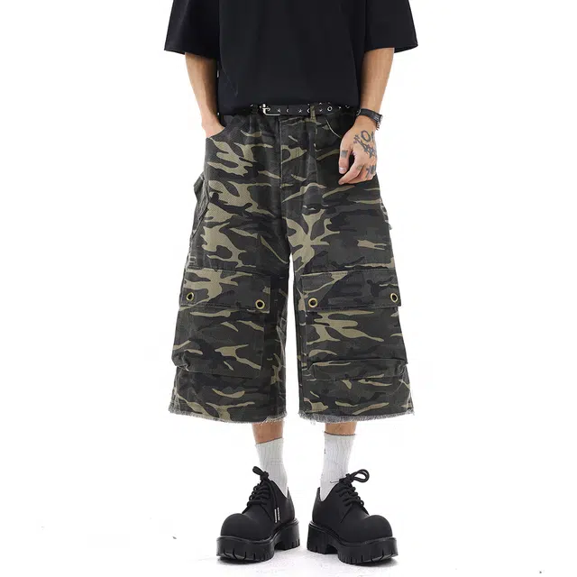 欧路得 高街七分宽松阔腿休闲工装短裤 男款