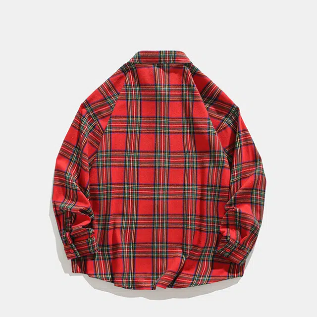 欧路得 格子高街格纹衬衣美式复古外套春夏季长袖衬衫 男款