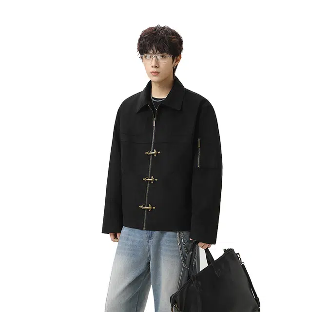 欧路得 欧路得 美式解构飞机扣短款巴恩风男秋麂皮外套高街复古小众上衣夹克 男款