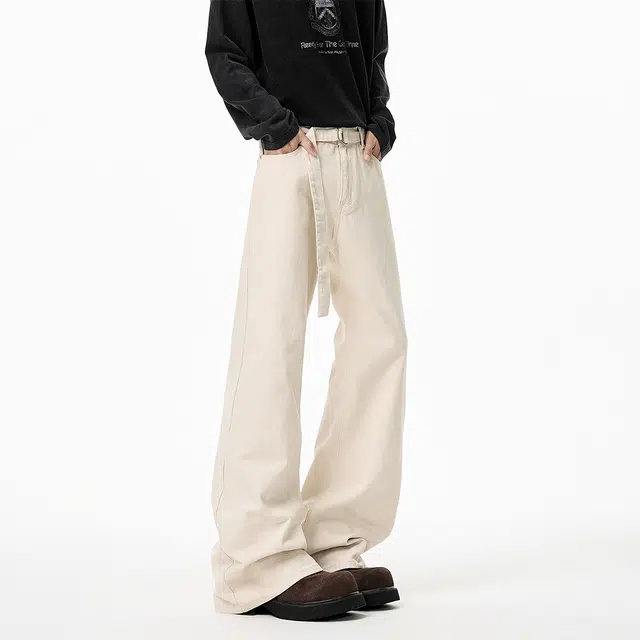 欧路得 美式老钱风弯刀休闲裤男女冬季潮宽松设计感阔腿裤高街直筒微喇裤牛仔裤 男款