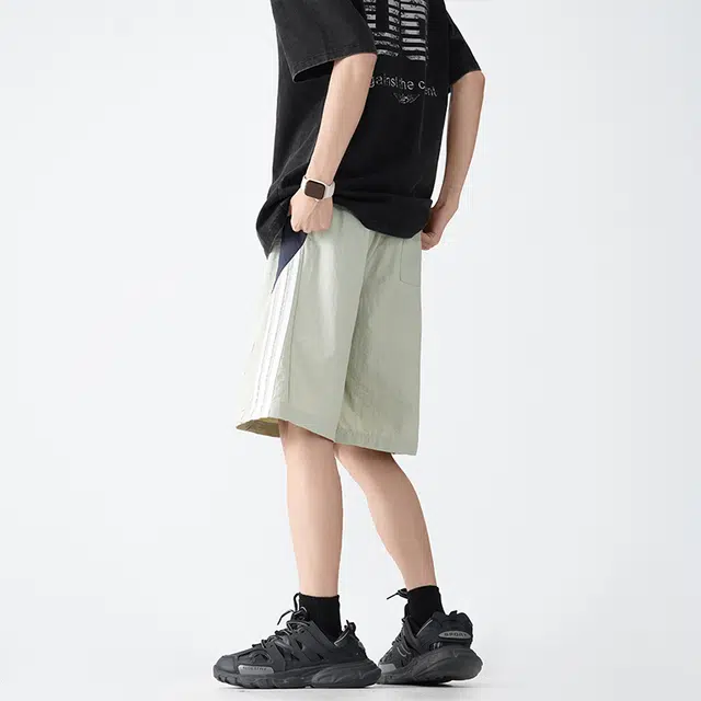 欧路得 美式条纹设计高级感痞帅五分裤户外透气篮球运动裤休闲短裤 男款