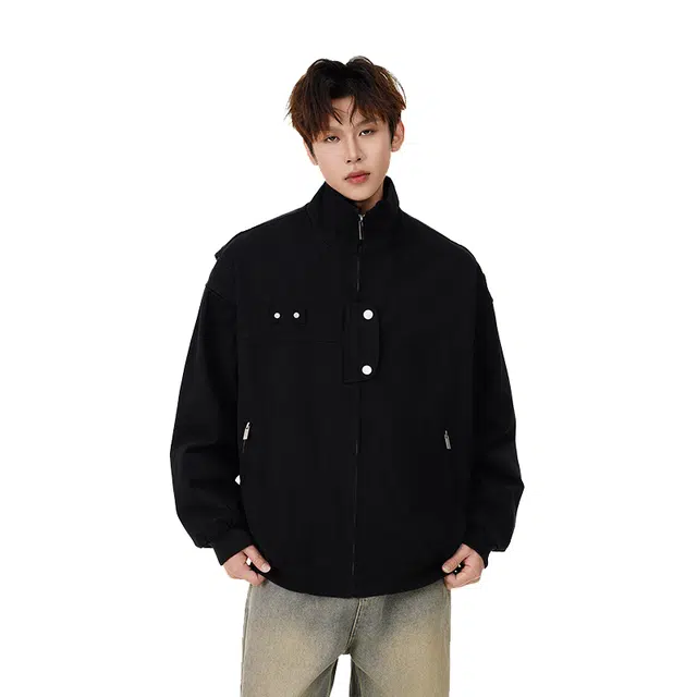 欧路得 欧路得 美式复古飞行外套男秋季高街宽松设计感痞帅百搭立领上衣夹克 男款