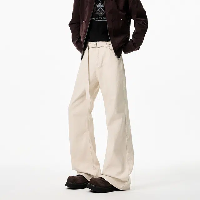 欧路得 美式老钱风弯刀休闲裤男女冬季潮宽松设计感阔腿裤高街直筒微喇裤牛仔裤 男款