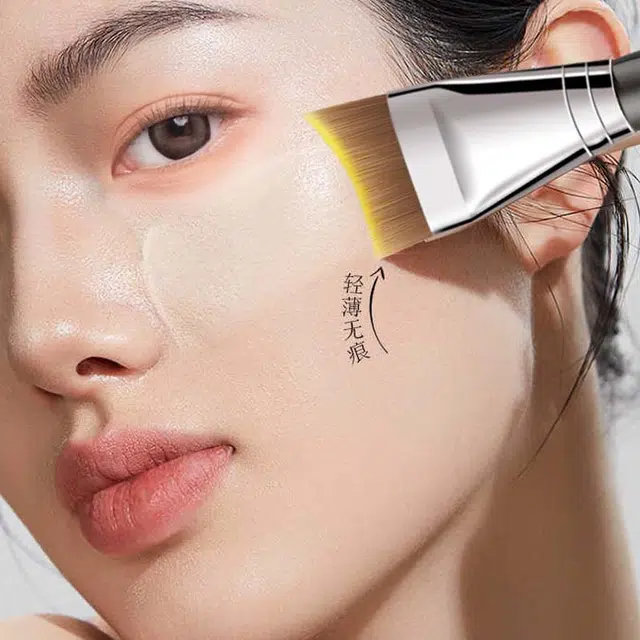 彩柚树  珠光金渐变毛月牙刀锋粉底刷木柄无痕面膜刷单支超薄收峰粉底刷