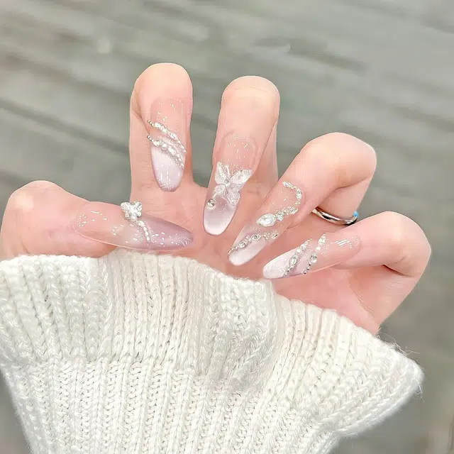 彩柚树 九紫离火纯手工光疗穿戴甲冰透蝴蝶灵蛇猫眼美甲温柔显白  中长款 紫色 渐变 纯欲