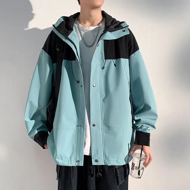玉儿恋  拼色拉链连帽户外登山  防水防风冲锋衣 男女同款