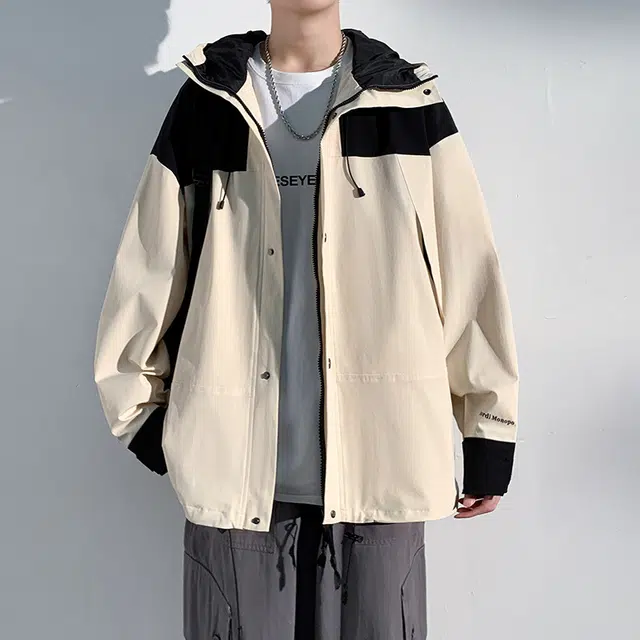 玉儿恋  拼色拉链连帽户外登山  防水防风冲锋衣 男女同款