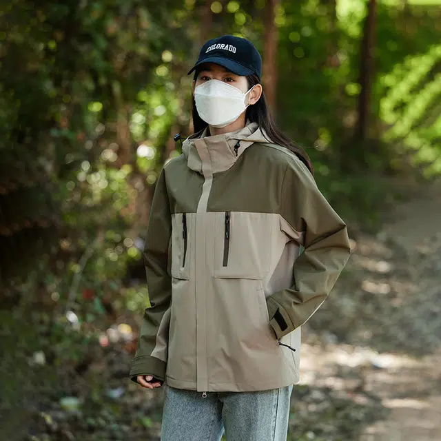 玉儿恋  拼色山系情侣款户外单层  防水防风透气冲锋衣 男女同款