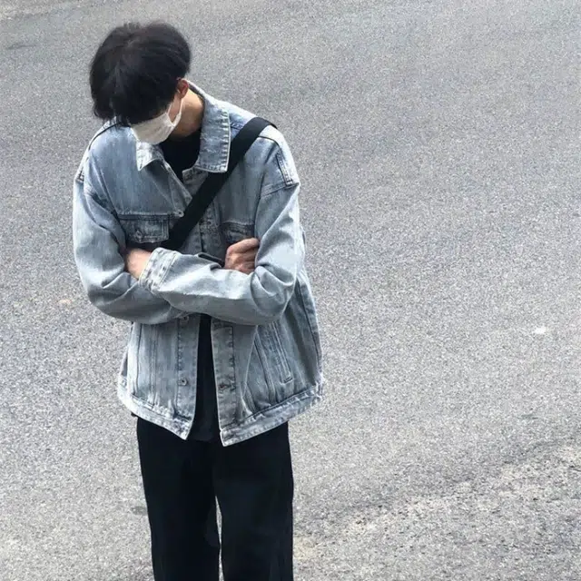 玉儿恋 美式复古做旧水洗街头宽松翻领单排扣牛仔外套 男女同款