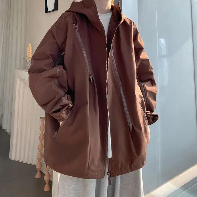 玉儿恋  纯色高领连帽机能风美式  防水防风冲锋衣 男款