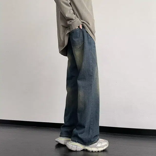 玉儿恋 水洗渐变直筒宽松牛仔裤 男款 蓝色