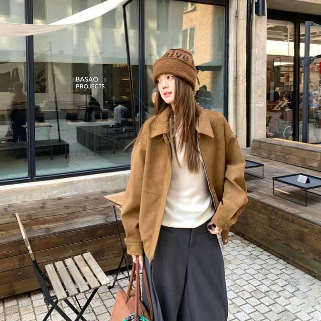 玉儿恋 美式复古麂皮女装春秋季宽松翻领休闲百搭显瘦外套潮夹克 女款