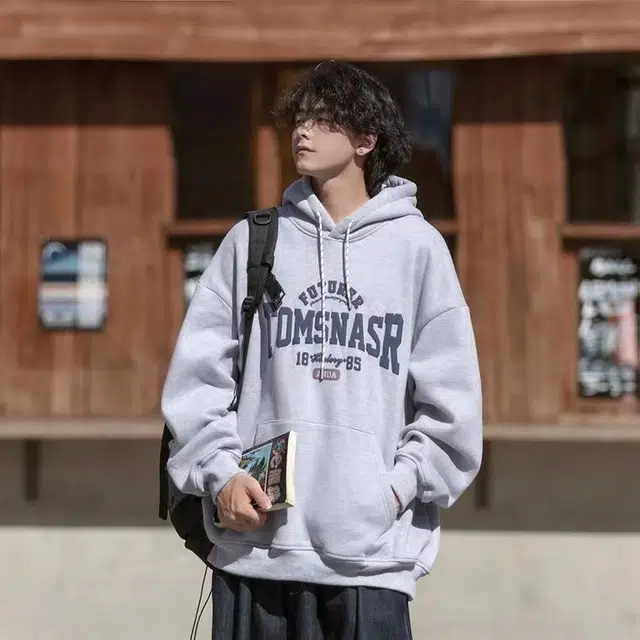 玉儿恋 字母印花美式连帽套头落肩重磅宽松卫衣 男款