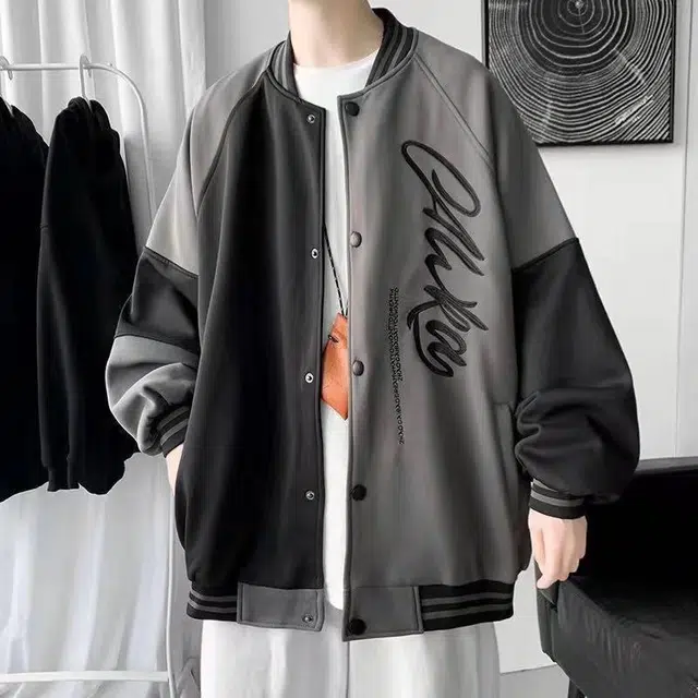 玉儿恋  港风宽松印花棒球服 男款