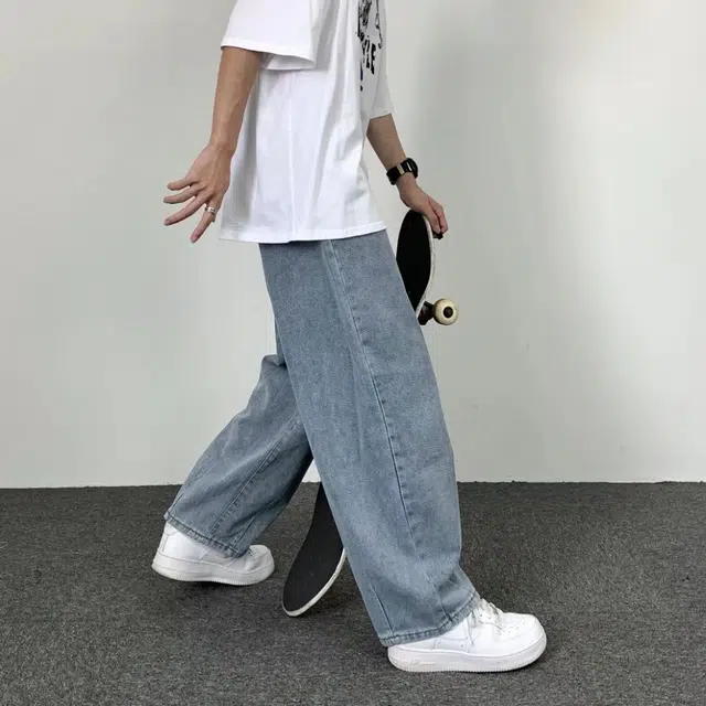 玉儿恋 港风做旧中腰宽松直筒复古拉链牛仔裤 男款
